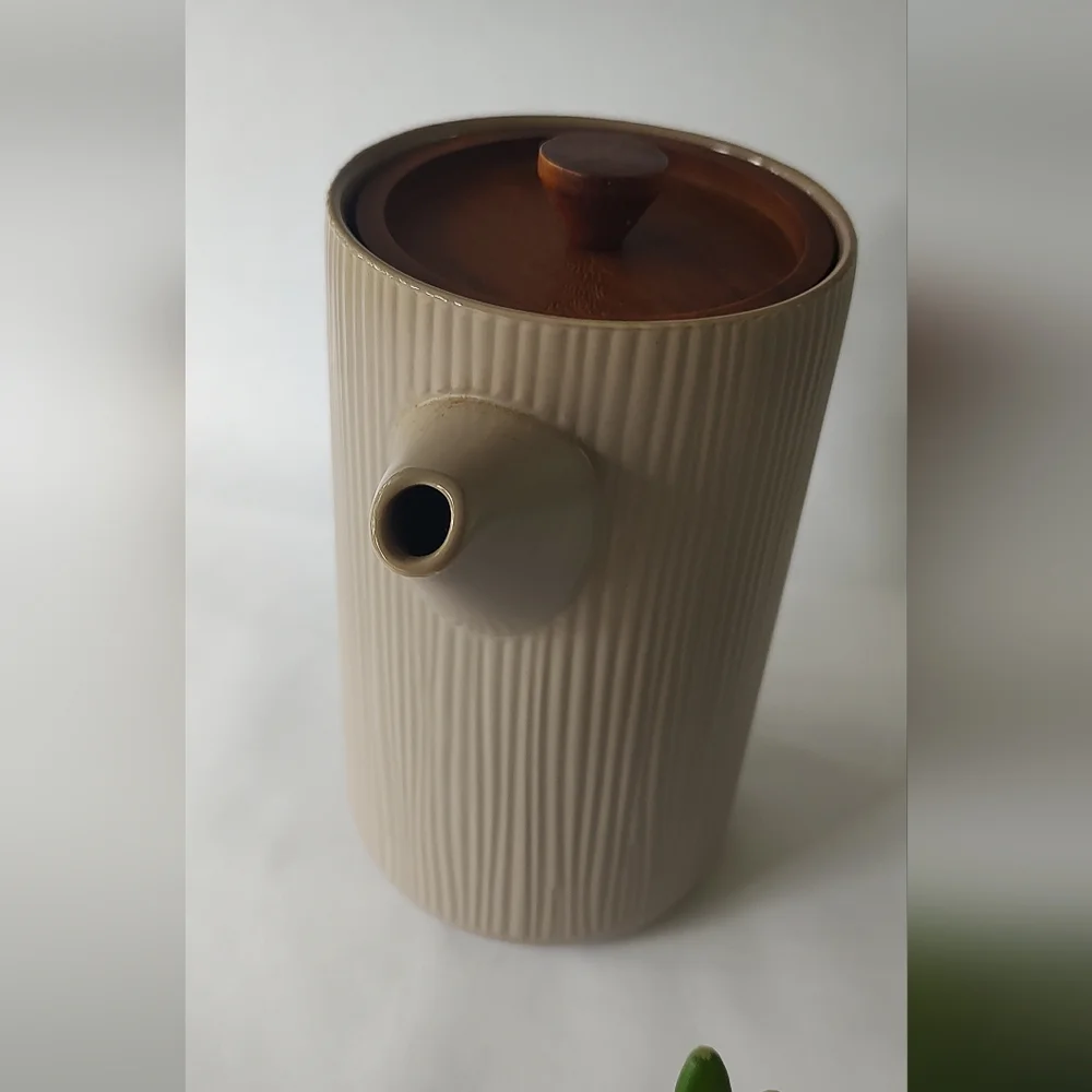 Project 62 Ribbed Ceramic Teapot in Brown with Wooden Knob